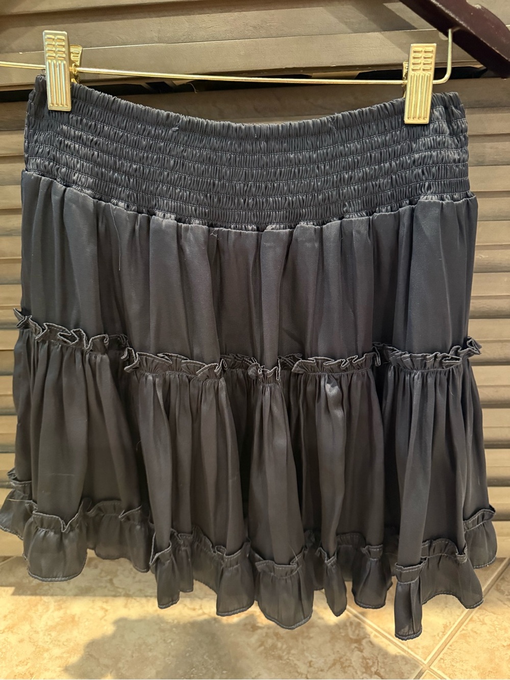 Navy Tiered Smocked Waist A-Line Skirt